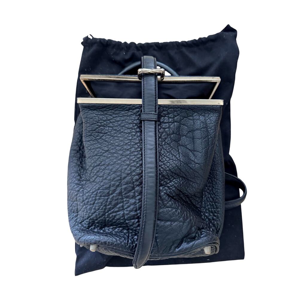 Alexander Wang Willow Top Frame Messenger Bag Black Pebbled Leather Chain Strap